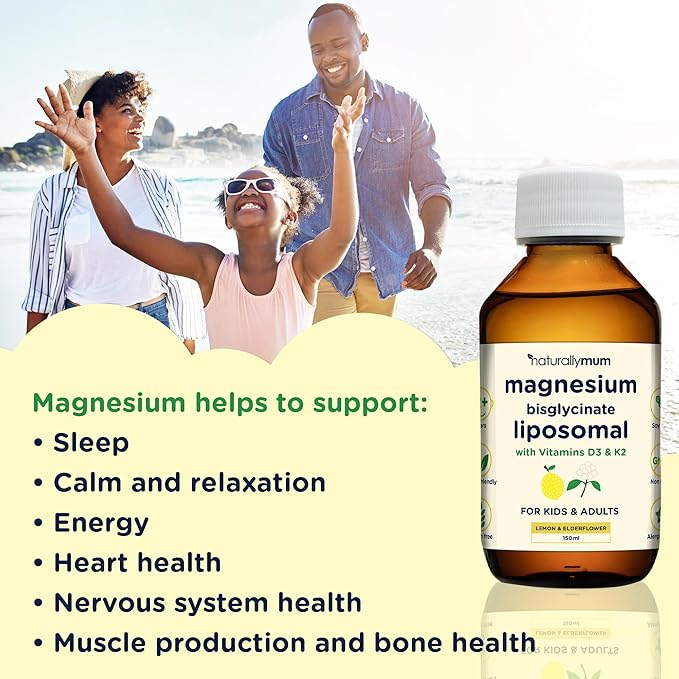 Magnesium Liposomal | with Vitamins D3 & K2 | Magnesium Bisglycinate | for Children & Adults | Highly Absorbable Liquid Supplement | Lemon & Elderflower Flavour | 30-Day Supply | 5 fl oz
