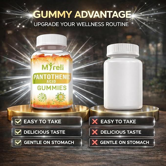 Pantothenic Acid Gummies - Vegetarian Vitamin B5 Supplement, D-Calcium Pantothenate Formula, Non-GMO, Gluten Free, 60 Chewables, Gelatin Free, Soy Free, Dairy Free, No Artificial Colors