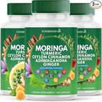 Moringa Supplement | Turmeric, Ginger, Boswellia, Saffron, Holy Basil, Nettle -Support Supplement for Women and Men with Ceylon Cinnamon, Quercetin, Tart Cherry - 360 Capsules