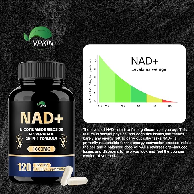 NAD Supplement,1500mg NAD+ Supplement with Resveratrol,Nicotinamide,Quercetin,CoQ10,Support Energy & Repair, Vitality,Non-GMO, No Fillers(110 Capsules)