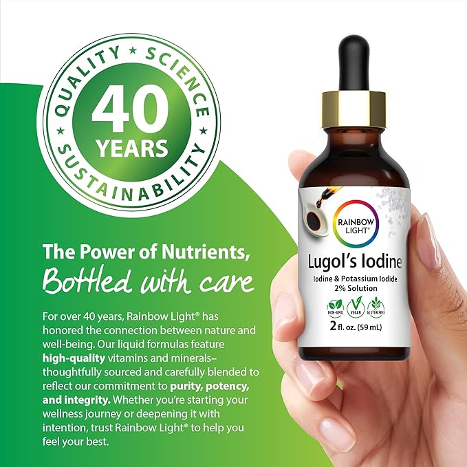 Rainbow Light Lugols 2 Percent Iodine Solution | 2 fl oz | Iodine & Potassium Iodide 2% | Liquid Drops