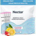 Nectar Hydration Packets - Electrolytes Powder Packets - No Sugar or Calories - Organic Fruit Liquid Daily IV Hydrate Packets for Dehydration Relief & Rehydration (Strawb. Lemon 18 Pack)