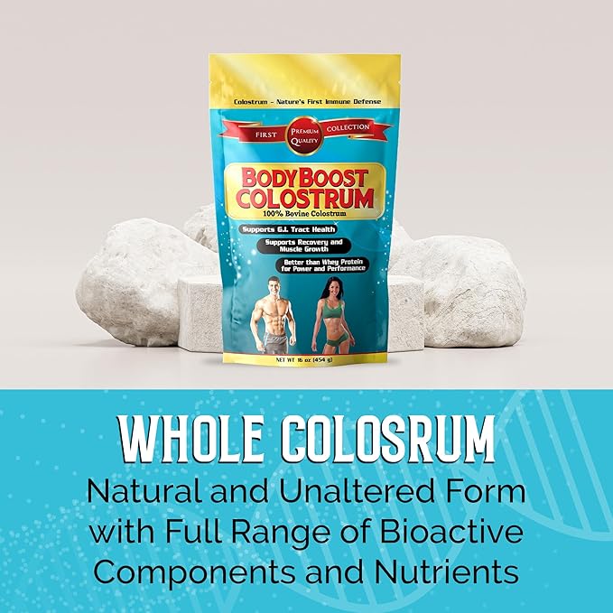 BodyBoost Whole Colostrum, 100% Bovine Colostrum Powder, Immune Booster with Immunoglobulin & Lactoferrin, Grass Fed Colostrum for Gut Health, 16 oz