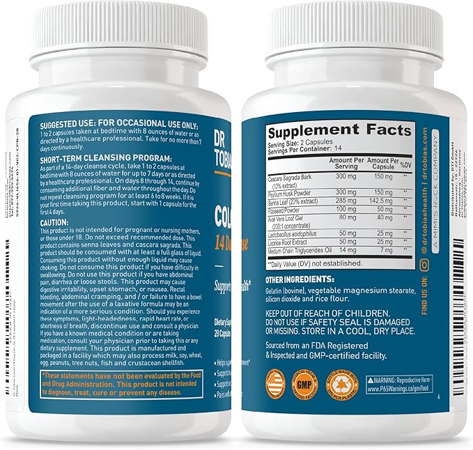 Dr. Tobias Colon Cleanse - Constipation Relief & Gut Health Support for Women & Men | 14 Day Colon Cleanser for a Gentle Colon Detox & Gut Flush - 3 Bottles of 28 Capsules