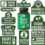 USDA Organic Wormwood Black Walnut Clove Cleanse for Humans. Elimination Detox + Intestinal Support Capsules Supplement for Adults and Kids. Pills with Artichoke and Pumpkin Seed for Added Benefits