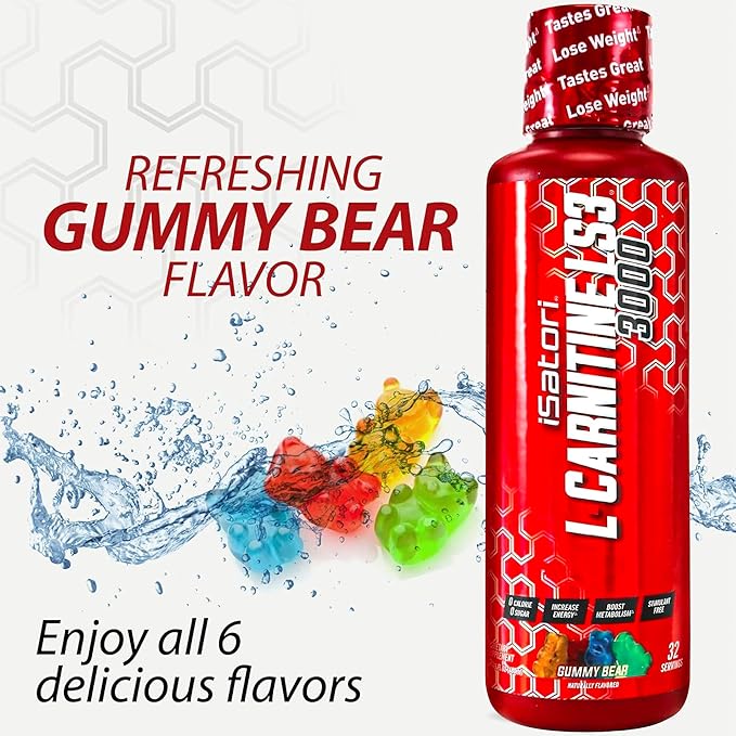 iSatori L-Carnitine LS3 3000, Triple-Blend Liquid L Carnitine Supplement, with Acetyl & Tartrate, Stimulant Free, Low Calories, Sugar & Gluten Free, Keto-Friendly, Gummy Bear Flavor (32 Servings)