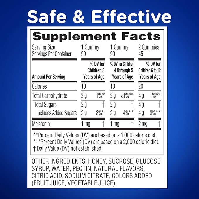 Zarbee's Kids Melatonin Gummies with 1mg Melatonin, Kids Sleep Gummy, Promotes Peaceful Sleep, Drug-Free, Non-Habit-Forming, Natural Strawberry, 90 ct