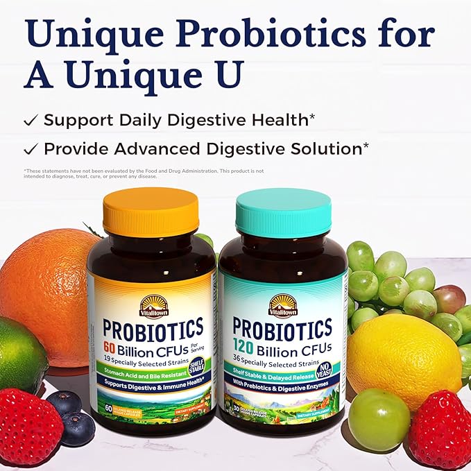 Vitalitown Probiotics + Prebiotics | 60 Billion CFUs 19 Strains | 60 Delayed Release Veg Caps | Shelf Stable, Prebiotics and Probiotics | Digestive Health, Immune Health | Vegan, Non-GMO, No Dairy