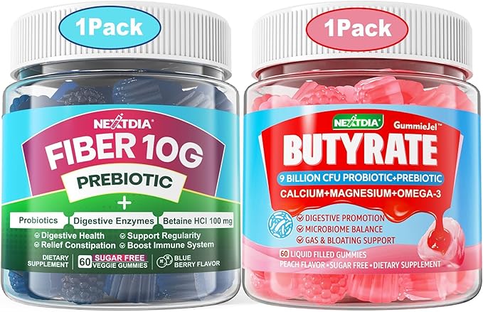 Nextdia Butyrate Gummies with Probiotic + Prebiotic + Postbiotic + Fiber Gummies for Adults