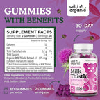 Wild & Organic Milk Thistle Gummies 1500 mg - Milk Thistle Supplement for Liver Cleanse Detox - Silymarin Liver Detox Gummies - 30 Days Supply - 60 Vegan, Non-GMO Chews