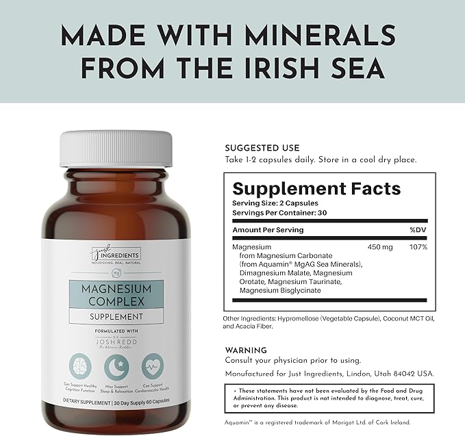 Just Ingredients Magnesium Complex - Five Bioavailable Forms for Relaxation, Sleep, Mood Support - 60 Capsules