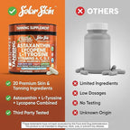 Solar Skin Astaxanthin Tanning Supplement Lycopene L-Tyrosine Vitamins A C D E, PABA Beta Carotene Selenium Grapeseed Extract Omega 3 Flax Seed Copper Capsules By Clea Nutra