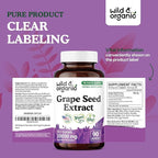 Wild & Organic Grape Seed Extract Capsules - Antioxidant Support - Grapeseed Extract 400 mg - 95% Polyphenols - 3 Month Supply - 90 Vegan Capsules - Non-GMO