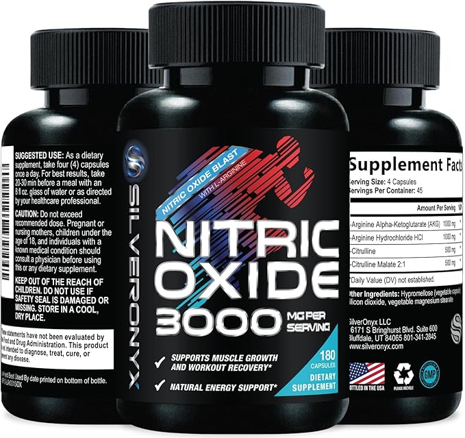 Extra Strength Nitric Oxide Booster - 3X Strength L-Arginine AKG & Citrulline Malate - Men & Women Premium Pre Workout Nitric Booster - Natural Energy & Muscle Support, Bottled in USA - 180 Capsules