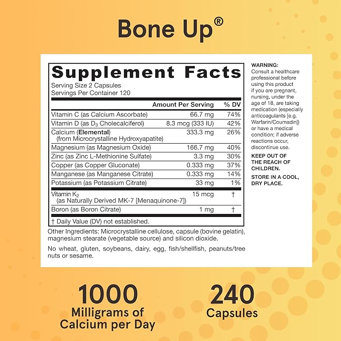 Jarrow Formulas BoneUp for Bone Density - Vitamin D3 and K2, Calcium Support, 240 Capsules, Provides Skeletal Nutrition, Up to 40 Days Supply