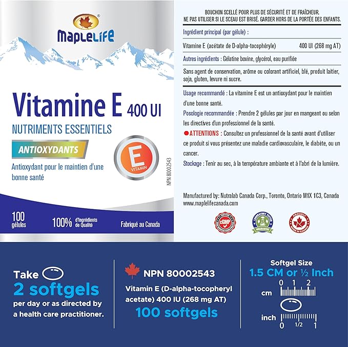 MapleLife Vitamin E 400IU - Natural - 100 softgels