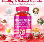 Magnesium Glycinate Gummies 600mg, Chewable Sugar Free Potassium Magnesium Gummies with Magnesium Glycinate, Vitamin D, B6, and CoQ10 for Zzz, Relaxation, Brain and Muscle, 60 Days Supply