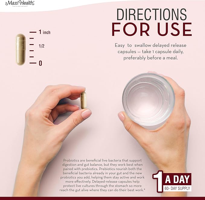 Maxi Health Probiotic Plus Ultimate Prebiotic Advanced Live Probiotics Formula - 50 Billion Live Active Probiotic - 15 Strains - Ultra Protection - Active Pro-50-60 Count