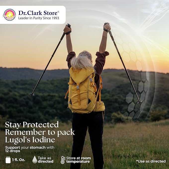 Stomach Saver from Dr. Clark Store, Contains Lugol’s Iodine 2% Granular Iodine - 1 fl. Oz with a Dropper and Cone Cap for Traveling