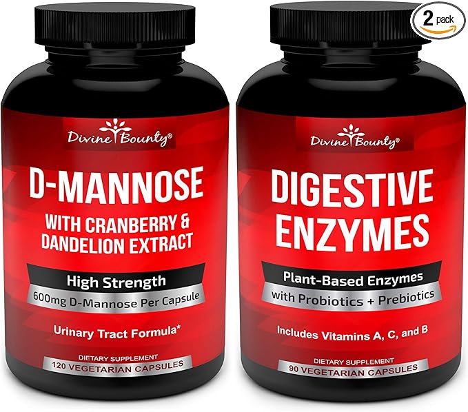 Divine Bounty D-Mannose Capsules & Digestive Enzymes with Probiotics Bundle