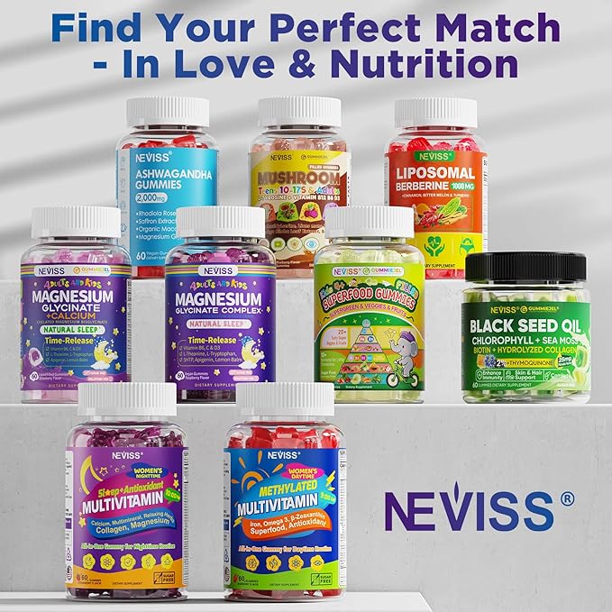 Magnesium Glycinate Gummies for Adults & Kids 4+, Sugar Free Magnesium Bisglycinate Supplement 400/200mg with B6D3, 5HTP, L-Theanine for Sleep & Relaxation, Brain, Muscle, Melatonin Free Gummies,1Pack