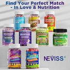 Neviss Magnesium Glycinate + Calcium Filled Gummies for Adults and Kids 4+, Kids Sleep Gummies Melatonin Free, Sugar Free Magnesium Supplement with B6 D3, L-Theanine for Zzz & Relax, Brain,Bone,Muscle