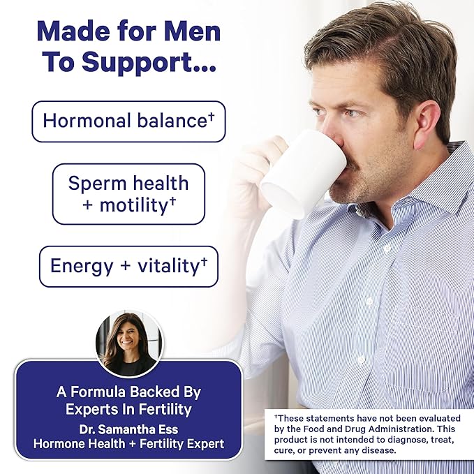 BlueStork Men's Fertility Tea: Organic Fertility Supplements for Men, Green Tea, Maca Root, and Ginkgo Biloba for Male Reproductive Health, Mint, 15 Sachets