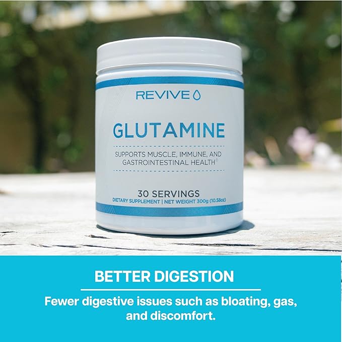 Revive MD Gut L-Glutamine Powder – Muscle Recovery & Immune Support Supplement for Adults – Promotes Digestive Health, Reduces Muscle Soreness & Supports Immunity – Vegan (30 Servings)