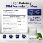 DIM for Men 350mg High Potency with BioPerine® & Broccoli Extract – 455mg Total Complex for Estrogen Balance & Hormone Optimization, Advanced DIM Supplement for Men, Clean Absorption Formula, 60 Caps