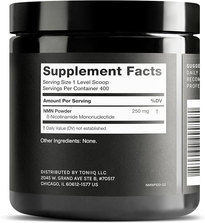 Toniiq Ultra High Purity NMN Powder - 100 Grams - 99.5% Highly Purified and Highly Bioavailable - Fully Stabilized Formula - Supports NAD+ Levels - Nicotinamide Mononucleotide Powder Supplement