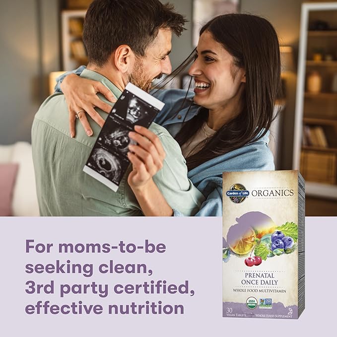 Garden of Life Organics Prenatal Vitamin: Folate for Energy & Healthy Fetal Development, Non-constipating Iron, Vitamin C, B6, B12, D3 – Organic, Non-GMO, Gluten-Free, Vegan, 30 Day Supply (Pack of 6)