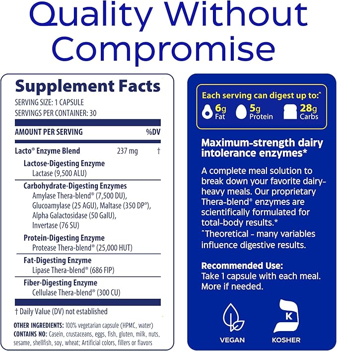 Enzymedica - Lacto, Most Advanced Dairy Digestive Enzyme Formula, 30 Capsules