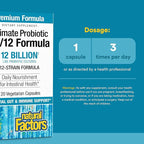 Natural Factors Ultimate Probiotic 12/12 Formula - Digestive Health Support Supplement with Probiotics - Immunity & Gut Health Support Supplement - 120 Vegetarian Capsules (120 Servings)