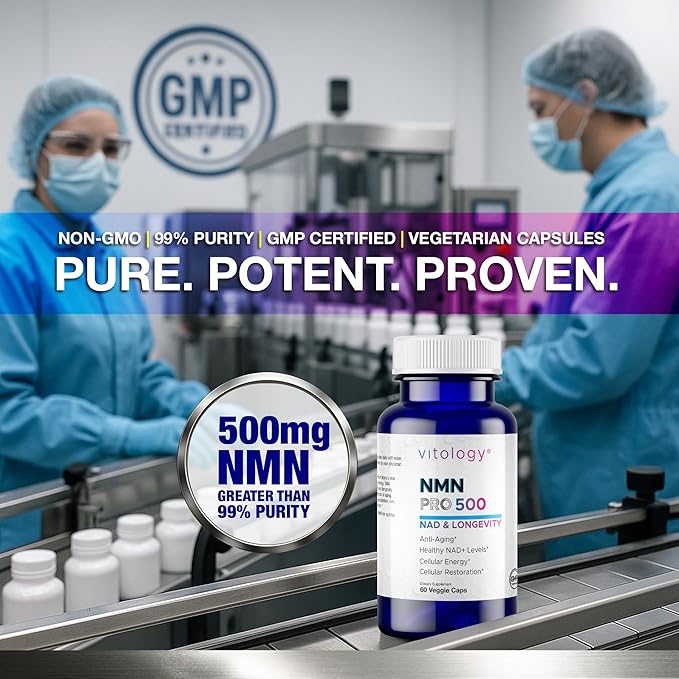 NMN-PRO 500mg – Pure NMN Supplement 99%+ High Purity Nicotinamide Mononucleotide – Supports NAD+ Levels, Cellular Energy, Healthy Aging, DNA Repair & Longevity – 60 Capsules