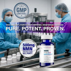 NMN-PRO 500mg – Pure NMN Supplement 99%+ High Purity Nicotinamide Mononucleotide – Supports NAD+ Levels, Cellular Energy, Healthy Aging, DNA Repair & Longevity – 60 Capsules