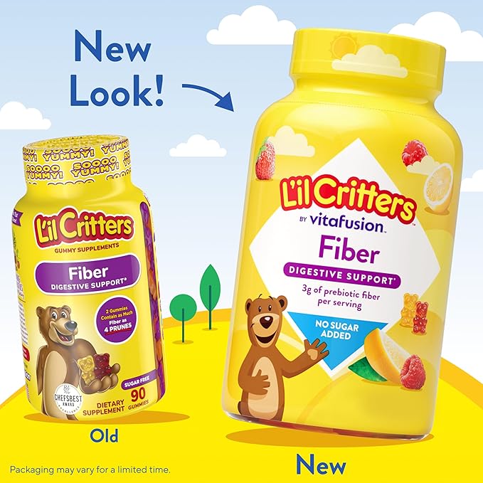 L’il Critters Fiber Daily Gummy Supplement for Kids, for Digestive Support, Berry and Lemon Flavors, 90 Gummies