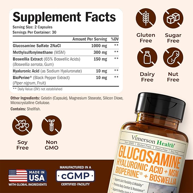 Joint Support Supplement with Glucosamine Sulfate, Hyaluronic Acid, Boswellia & MSM – Supports Joint Health, Mobility & Bone Strength – for Daily Use – FSA Eligible 2 Pack