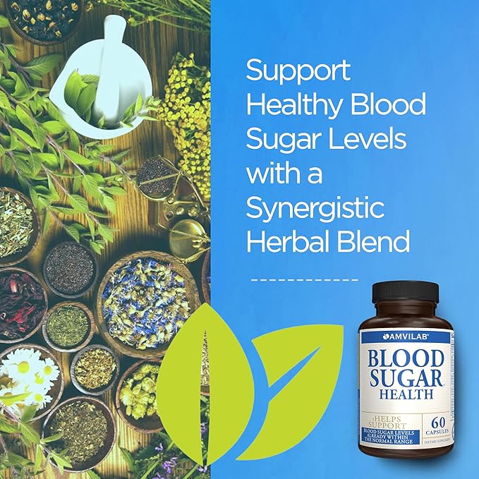 Blood Sugar Health Natural 20 Herbs and Vitamins with Cinnamon, Alpha Lipoic Acid to Support Health, Non-GMO, for Men Women, Supports Healthy Energy Levels - 60 Herbal Pills - 30 Day Supply