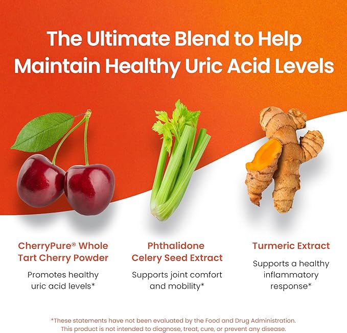 3 in 1 Uric Acid Flush Cleanse – Tart Cherry Extract with Turmeric & Celery Seed Supplement Purge - Feet and Joint Support - 60 Veggie Capsules