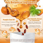 Pumpkin Seed Oil with Saw Palmetto - Cold-Pressed Softgels for Hair Growth & Prostate Support - Organic Supplement for Men & Women, Non-GMO, 300 Softgels