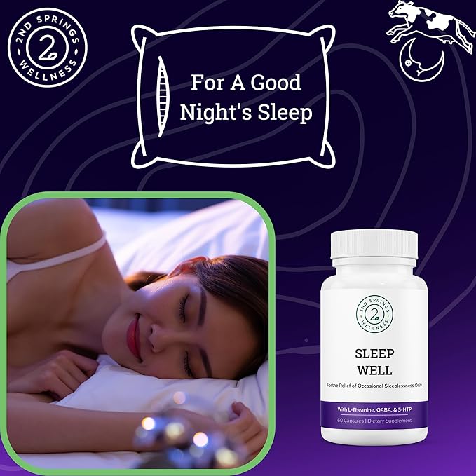 Sleep Well Calmness & Relaxing Support Formula - Powerful Blend with Magnesium, L-Theanine, GABA, and Melatonin - Enhances Relaxation + Promotes Healthy Sleep Patterns - 60 Capsules