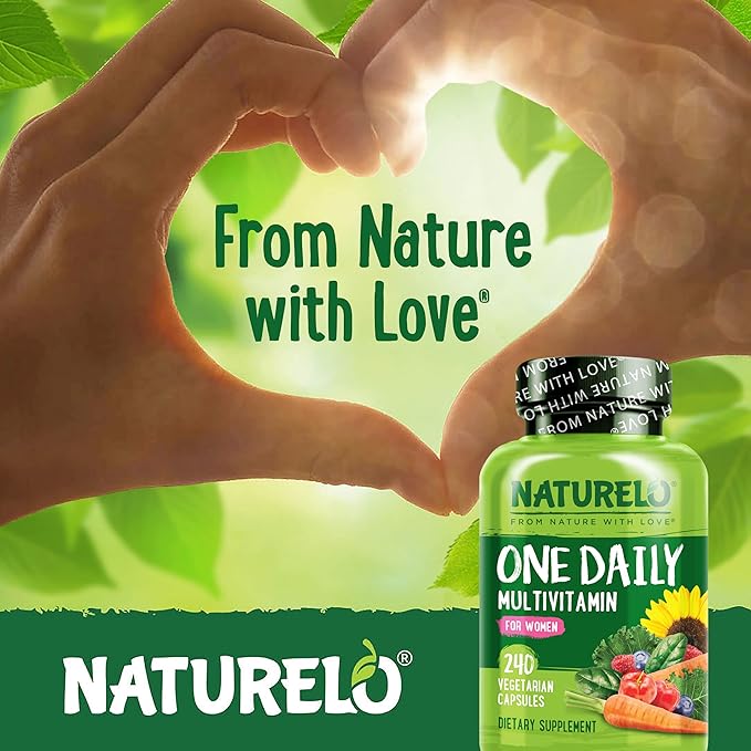 NATURELO One Daily Multivitamin for Women w/Vitamin B12, 240 Ct, Energy Support, Whole Food Daily Women Multivitamin Supplement, Nourish Hair/Skin/Nail, Non-GMO, No Soy, Gluten Free, 8 Month Supply