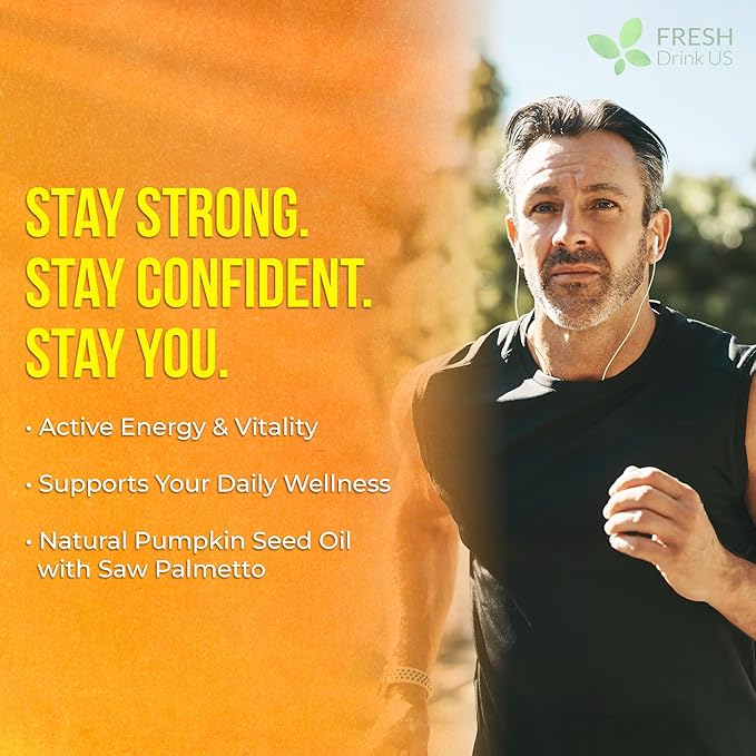 FreshDrinkUS, 330 Premium Pumpkin Seed Oil Softgels with Saw Palmetto, 3000mg Per Serving, Cold Pressed, Pure Virgin Oil, Great Hair Support, Non-GMO, Gluten-Free.