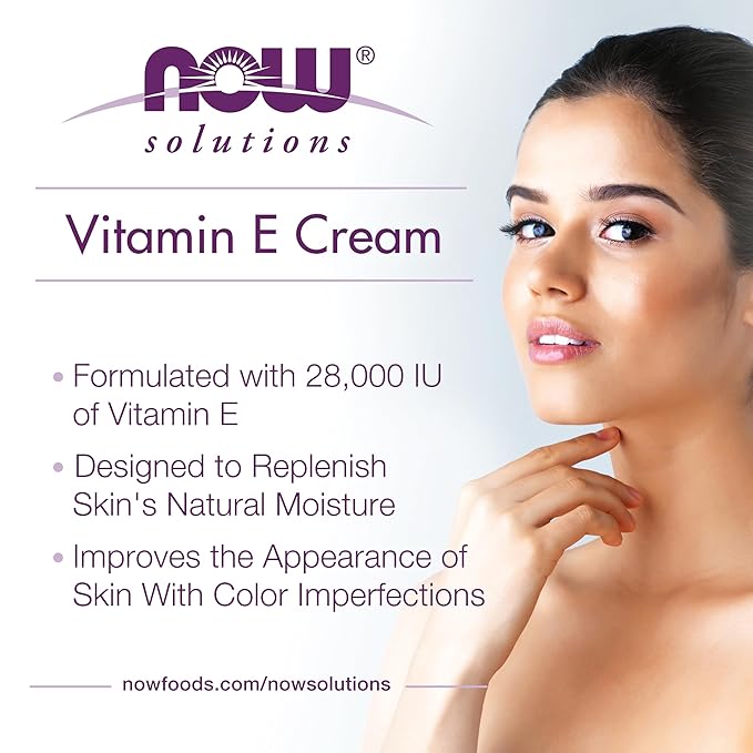 NOW Foods Solutions, Vitamin E Cream 28,000 IU, Intense Moisture, Concentrated Vitamin E, 4-Ounce