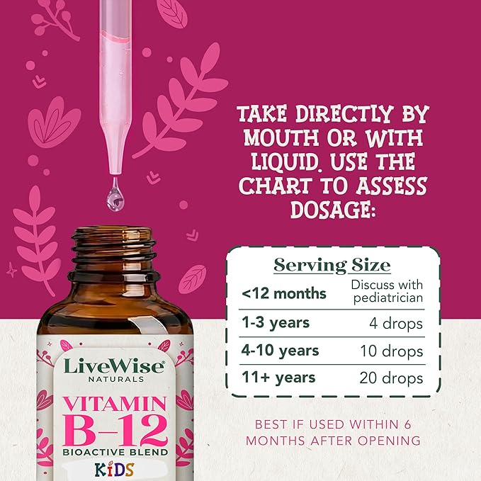 Organic Vitamin B12 Liquid Drops for Kids – Bioactive Blend with Methylcobalamin & Adenosylcobalamin - Vegan, Non-GMO, USDA Organic, 3 Months Supply, 0.4 FL OZ