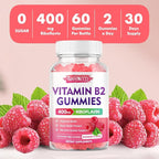 MEENCCD Vitamin B2 Gummies Riboflavin 400mg Supplement with Magnesium for Kids & Adults, B2 Gummies for Migraine Relief & Nervous System Support, Vegan, Sugar-Free, Raspberry Flavor, 60 Count