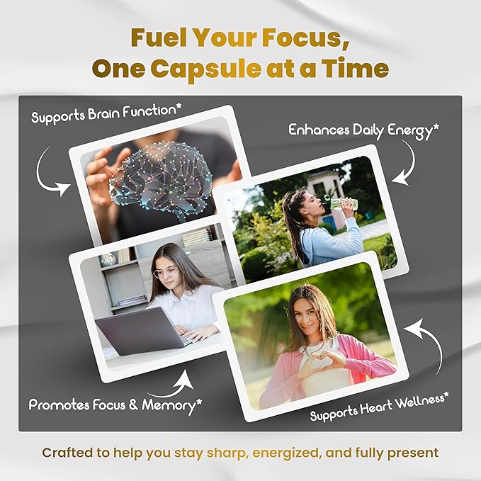 VEGATOT Brain Booster Brain Health Complex Supplement Concentrated with CoQ-10 VIT B6 Lion's Mane Ginkgo Biloba Lemon Balm Ginseng - Focus Memory Energy