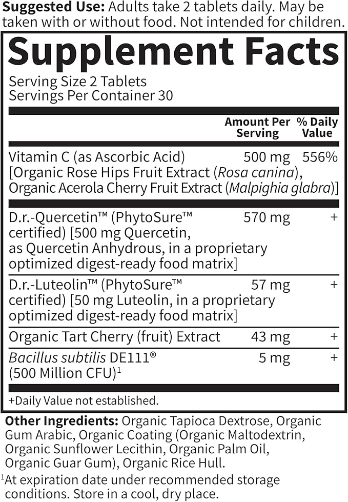 Garden of Life Quercetin Once Daily Immune System Support Supplement with Vitamin C, D & Probiotics – Dr Formulated – Immune Health, Respiratory and Skin Health, Gluten Free, Non GMO – 30 tablets