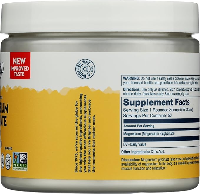 SOLARAY Magnesium Glycinate Powder 350 mg - Unflavored Magnesium Powder - Magnesium Supplement for Bone, Muscle, and Relaxation Support - Vegan, Non-GMO, 60-Day Guarantee - 50 Servings, 6 OZ