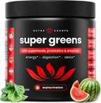 NutraChamps Super Greens Powder Premium Superfood | 20+ Organic Green Veggie Whole Foods | Alfalfa, Spirulina, Chlorella & More | Antioxidant, Digestive Enzyme & Probiotic Blends | Watermelon